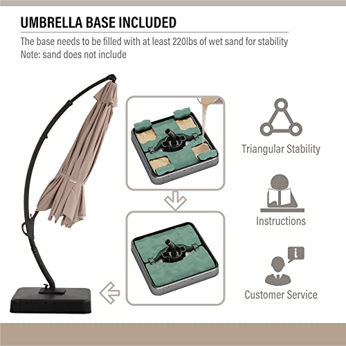 Lausaint Home 12Ft Deluxe Patio Umbrella With Base Included, Outdoor Large Hanging Cantilever Curvy Umbrella With 360° Rotation For Pool, Garden, Deck, Lawn (Champagne, 12Ft) #TOP2