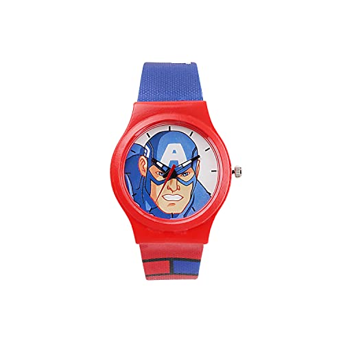 Image of Marvel Captain America Kids Wrist Watch - Red & Blue Round Analog Watch with Multicolor Strap | Birthday Gift for Unisex Children Ages 6 to 12 Years