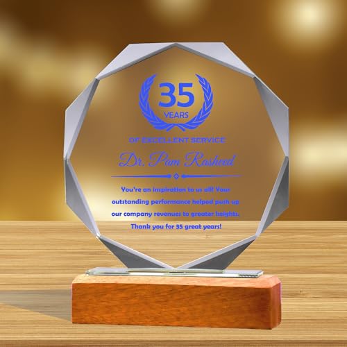 Personalized 6" Glass Plaque with Wooden Base, Engraved with Names, Appreciation Messages and Company Logo, Completely Customized Gift Plaque, Award Trophy for Retirement Employee, Manager, Boss. - Thumbnail 7