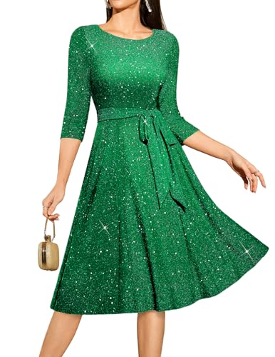 DRESSTELLS Cocktail Dresses for Wedding Guest, Sequin Formal Gala Party Midi Dress, Long Sleeve...