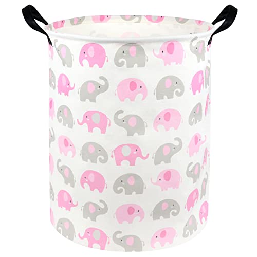 Image of FXOCSHE Elephant Hamper,Organizer Basket for Toy Bins,Baby Hamper For Nursery for Boys and Girls,Clothes Laundry Hamper,Elephant Nursery Decor,Toys Storage,Gift Shelf Baskets(Love Elephant)