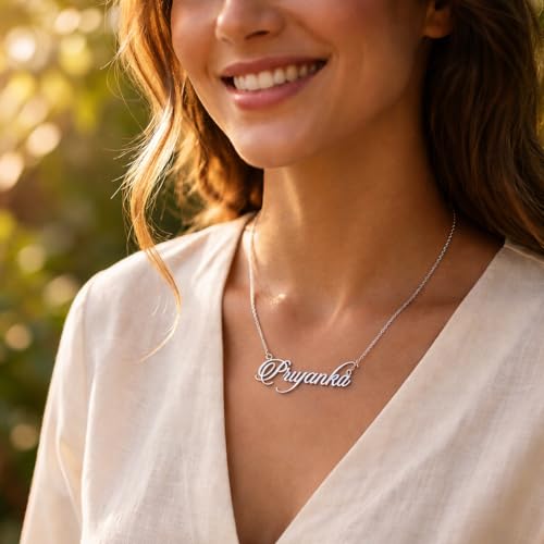 Image of Priyanka Cursive Gold & Silver Name Pendant Necklace, Best Jewelry Gift for Girls.