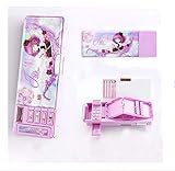 VIDOO Plástico Dibujos Animados De Lujo Papelería Multifunción Pluma Caja 2 Capa Doble Abierto Multicapa Lápiz Titular De Estudiantes Regalo De La Oficina De Suministros Escolares- Púrpura