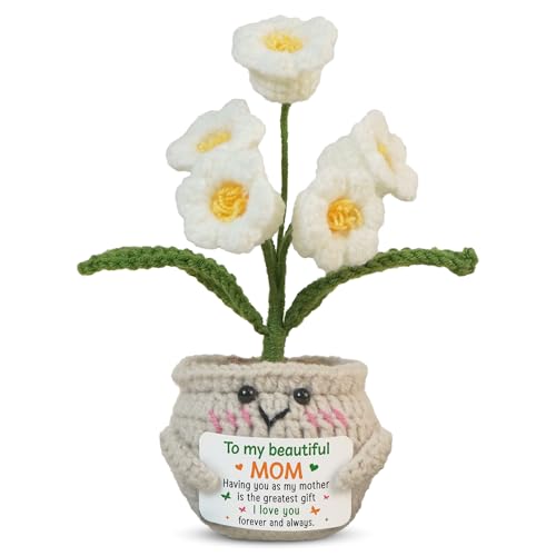 OASSIE Gifts for Mom from Daughter Son - Positive Crochet Lily Flower with Card - I Love You Mothers...