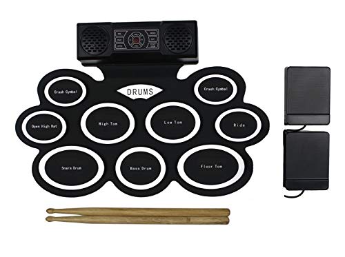 Electronic Drum Set with Headphone Jack, Built-in Speaker and Battery, 9 Pads, Drum Stick and Foot Pedals. Portable drum kit. Best Birthday Gift (9Pads-English)