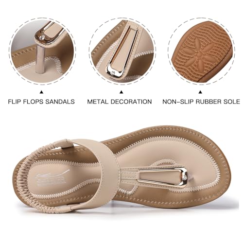 Image of SHIBEVER Womens Sandals Summer Flat: Dressy Casual T-Strap Flip Flop Thong Flats Sandals - Comfortable Walking