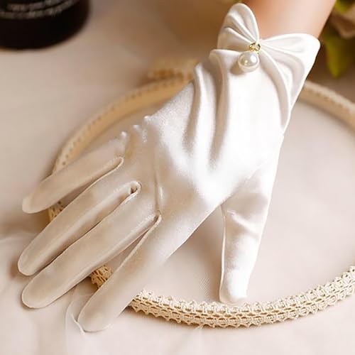 Satins Gloves Evening Gown Gloves with Pearls4