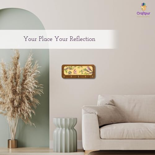 Image of Stylish Wooden Key Holder for Wall | Cute Key Holder for Home Decor | Key Holder Stand with 5 Hooks | Wall Mounted Key Hanger| (Bird Yellow Keyholder)
