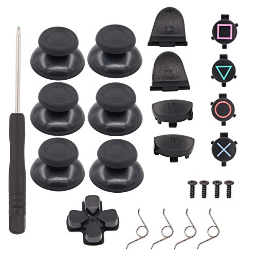 playstation 1 replacement parts - XtremeAmazing 6Pcs Thumbsticks Joystick with ABXY Bullet Buttons and D-pad Small Spring and L1 R1 L2 R2 Trigger Button and Cross Screwdriver Replacement Parts for PlayStation 4 PS4 Controller Gamepad