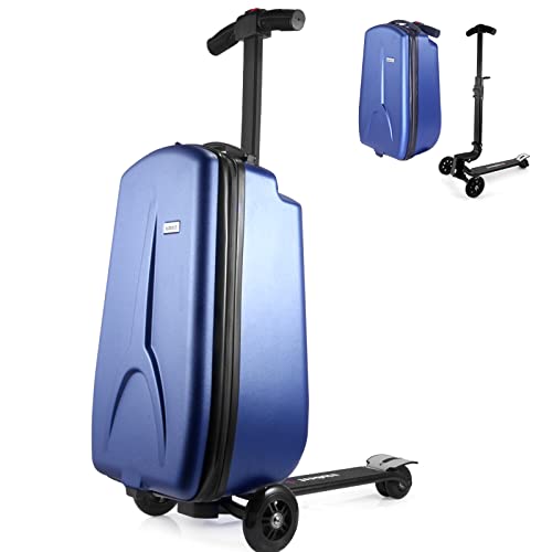 Maleta para niños de 4 a 12 años, 4 en 1, maleta de embarque desmontable y plegable, carrito de viaje, Azul, M, Maleta scooter para niños de 4 a 12 años
