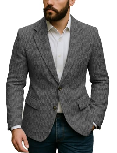 Men's Suit Jacket Classic Tweed Blazer Regular Fit Two Buttons Business Lightweight Sport Coats2