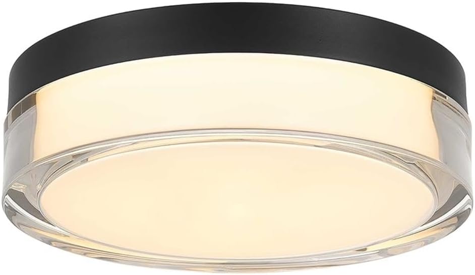 BOWERY HILL Modern 9-Inch LED Outdoor Flush Mount, Black Powder-Coated Stainless Steel Finish, Acrylic Diffuser, Weather-Resistant, Adjustable 3-CCT Settings, Wet-Rated Light for Porch or Patio Use