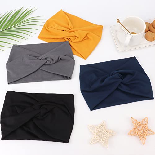 Image of DRESHOW 4 Pack Turban Headbands for Women Wide Vintage Head Wraps Knotted Cute Hair Band Accessories