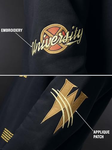 Image of The Souled Store Wolverine: Weapon X Men and Boys Full Sleeves Hooded Neck Navy Blue Embroidered Cotton Blend Drop Shoulder Streetwear Trendy Pullover Oversized Fit Hoodie