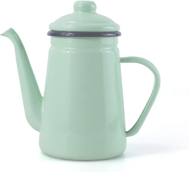 Enamel Pour Over Gooseneck Kettle, Enamelware Coffee pot at Home or Campsite