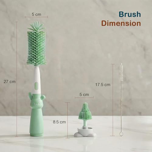 Image of TONY STARK Baby 3-in-1 Silicone Bottle Cleaning Brush Set | 360 Rotatable Handle, BPA-Free Soft Bristles for Cleaning Bottles, Nipples & Pacifiers Safely (Green)