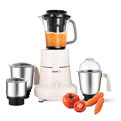 Pigeon by Stovekraft Splendour JX 750 Watt Juicer Mixer Grinder with 4 Stainless Steel Jars for Juice, dry grinding, wet grinding and making chutney, White, Centimeter