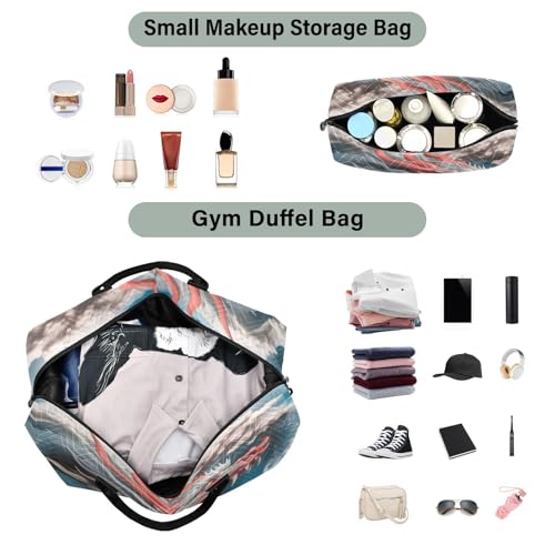 Grey Cloud Dragon Travel Duffel Bag Large Capacity Weekender Bag with Toiletry Bag Detachable Shoulder Strap Travel Tote Bag for Women4