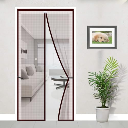 Image of LifeKrafts Mosquito Net Curtain for Door | Magnetic Closure, 120 GSM Fiberglass Material, Brown (195x85 cm)