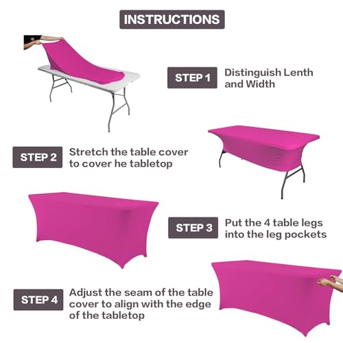 Image of IVAPUPU 4FT Table Cloth for Rectangular Fitted Events Stretch Fuchsia Table Covers Washable Cover Spandex Tablecloth Protector for Party, Wedding, Cocktail, Banquet, Festival