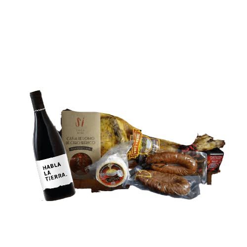 Cesta de Regalo para Empresas Gourmet con Paleta Curada Sierra Lora, Vino Habla de la Tierra, Queso Cremoso Torta, Lomo Ibérico – Corazón Extremeño