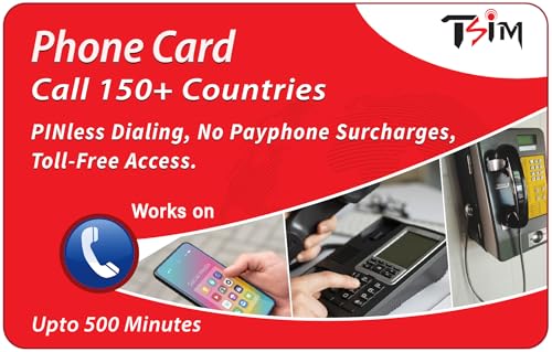 Phone Card Call 150+ Countries from Any Phone or Payphone | PINless Dialing | No Payphone Surcharges | Toll-Free Access | Works on Landlines Mobiles & Hotel Phones | Upto 500 Minutes