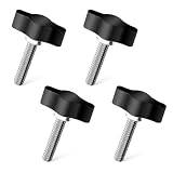 4 Pcs Threaded Thumb Screw, 1/4'-20 x 1 Black Adjustable Tee Wing Aluminum Knob Stainless Steel...