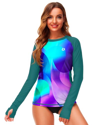 Image of Deerose Womens Gradient Rash Guard UPF 50+ Swim Shirts Surfing Top with Thumb Hole
