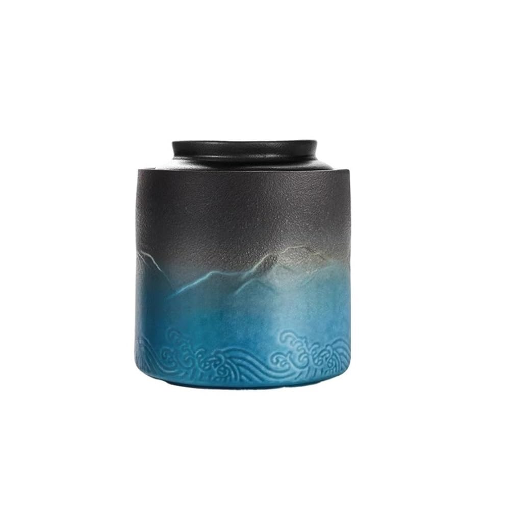 CHENGAIJIAN Tea Canister Ceramic Tea Canister Household Sealed Storage Jar For, Coffee, Sugar, Spice, Nuts(Blue)