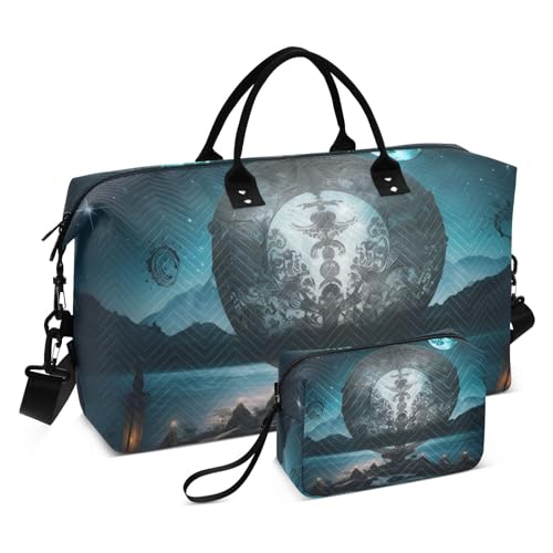Large Travel Duffel Bag, Moon Dreamcatcher Sun Sports Tote Gym Bag, Shoulder Weekender Overnight Bag for Women Men, Carry On Luggage with Toiletry Bags