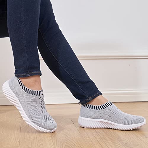 Tiosebon Women's Slip On Walking Tennis Shoes Casual Mesh-Comfortable Work Workout Running Sneakers 6 Us Gray #TOP3