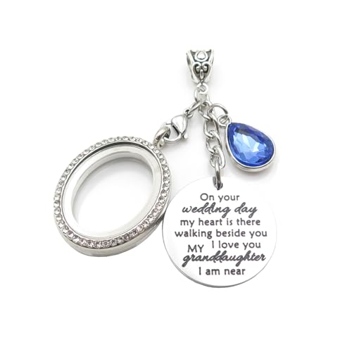 IDLAN Wedding Bouquet Locket Charm Rhinestone Photo Frame Memorial Bridal Bouquet Charm Memorial Photo Keepsake Something blue