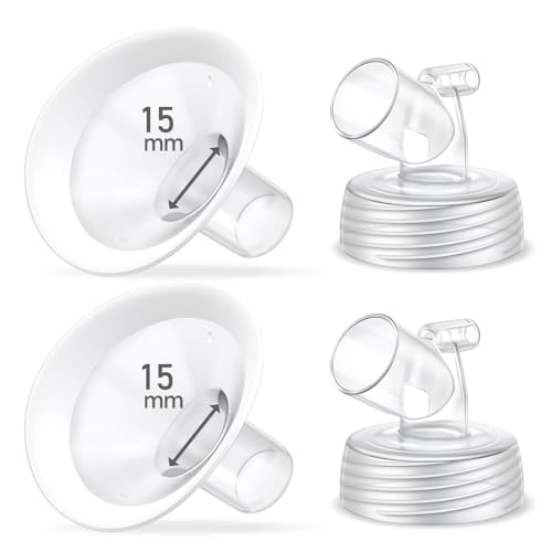 2 Packs 15mm Flange Set Updated Soft Rim Shield and Wide Mouth Base Connector Pump Parts for Spectra S2 Spectra S1 9 Plus Breastpumps Accessories 106 Degree Wider Opening Angel