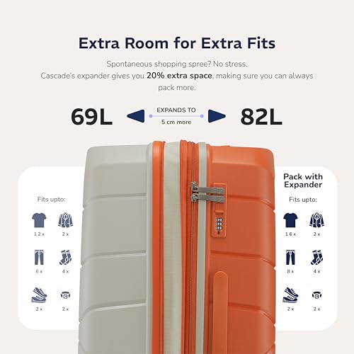 Image of Provogue Cascade Hard-Sided PP Trolley Bag Set of 2 | Expandable Space with 8 Wheels Trolley Bags for Travel | Lightweight with Combination Lock | 5 Year Warranty (Timberwolf Grey /Burnt Orange)