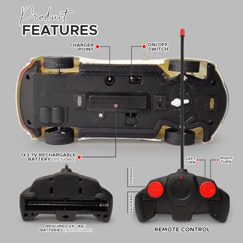 Image of 3D LED High Speed Rechargeable Remote Control Car for Kids, RC Racing Vehicle with Bright Lights, 2 AA Battery Controller (White)