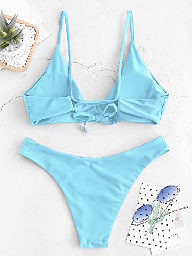 Image of ZAFUL Women's Tie Back Padded High Cut Bralette Bikini Set Two Piece Swimsuit
