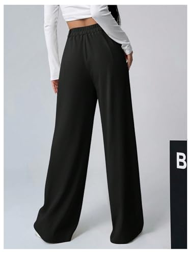 GORGLITTER Women's Office Work Wide Leg Fly Pleated Dress Pants Zipper High Waisted Loose Trousers2