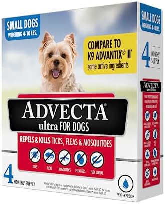 Ultra Flea And Tick Prevention For Dogs – Dog and Puppy Treatment and Control – Mosquito Repellent – Small, Fast Acting Waterproof Topical Drops, 4 Month Supply
