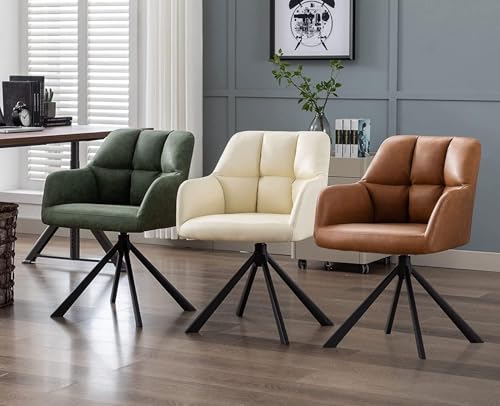 Image of Finch Fox Battle Modern 360 Swivel Mid-Back Arm Faux-Leather Study Upholstered Comfortable Metal Base Computer Office Desk Chair in Tan Color