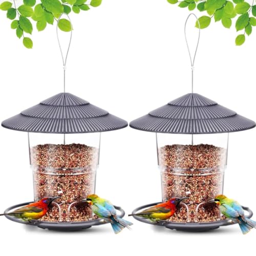 WLLKOO Bird Feeders for Outdoors 2 Pack Bird Feeder Outside Hanging, Adjustable Feeder with Sturdy Wire and Roof