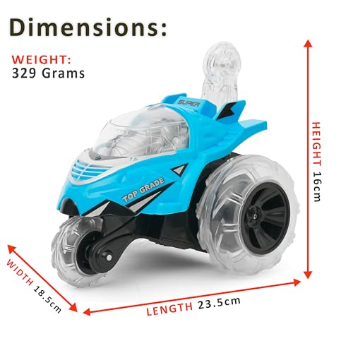 Image of Gooyo GY-0242 Rechargeable Stunt Car Toy for Kids with Tornado Rotation, Reverse Drive Function, Demo Mode, Lighting Effect & Music | Remote & USB Included | Power Source: in-Built Battery | Blue