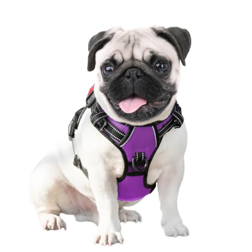 Image of PHOEPET Reflective Dog Harness Large Breed Adjustable No Pull Vest with Handle 2 Metal Rings 3 Buckles [Easy to Put on & Take Off](XL, Purple)