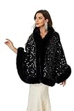 Datangep Women Fashion Black Sequins Faux Fur Wraps Shawls Stoles Cape for Prom Evening Party dress Outwear Coat