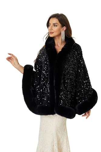 Engerla Wedding Women Faux Fur Wraps Shawls Stoles Cape for Prom Evening Party Outwear Coat