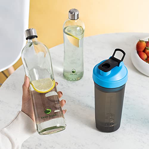 Image of SAND DUNE Set of 4, 500 ml Each MCA Glass water bottle, with Leak-Proof Airtight Stainless-Steel Lid for Water, Smoothie, Juices - Reusable Travel Glass Drinking Fridge Bottles
