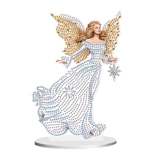 antor Kit de enfeites de mesa de pintura de arte de diamante, decoração de arte de diamante de mesa de acrílico para adultos, formato especial, pintura de diamante de cristal, estatueta de anjo