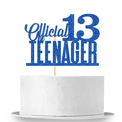 Image of Festiko Blue Glitter Happy 13th Birthday Cake Topper, Teens & Fabulous Party Cake Decoration Supplies