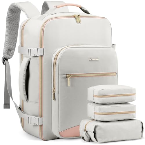 LOVEVOOK Mochila de Viaje, Impermeable 40L Mochilas Maletas Cabin Avion para Easyjet Ryanair, Bolsa de Viaje Mujer Equipaje de Mano Computadora portátil 17 Pulgadas Gris