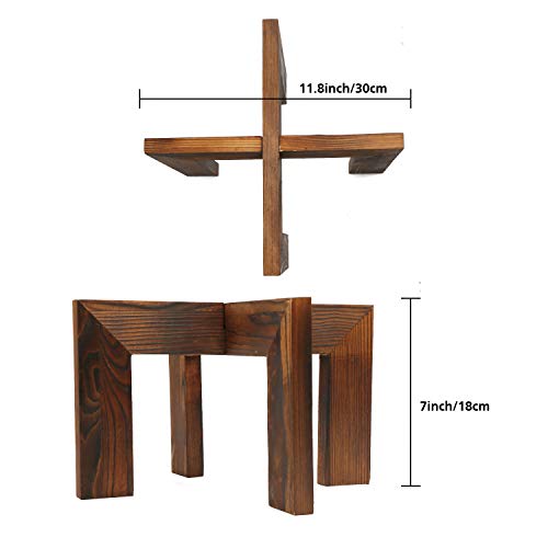 Gendral Forwepup 2 Pack Wood Plant Stand, Mid Century Modern Planter Stand Rattan Flower Pot Stand, Low Short Plant Stands Indoor - Boho Rustic Wooden Stool For Plant Pot Holder, Fit 5-15 Inch Pot #TOP3