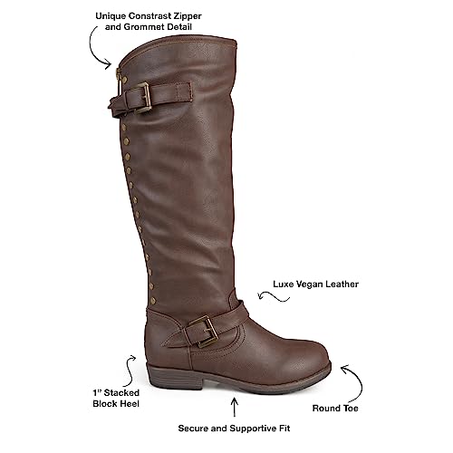 Journee Collection Womens Spokane Stacked Heel, Riding Boots, Brown2